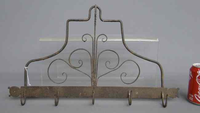 Appraisal: Blacksmith made wrought iron hook rack '' x ''