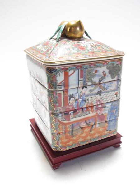 Appraisal: Chinese Porcelain Food Container four tier with lid rose famille