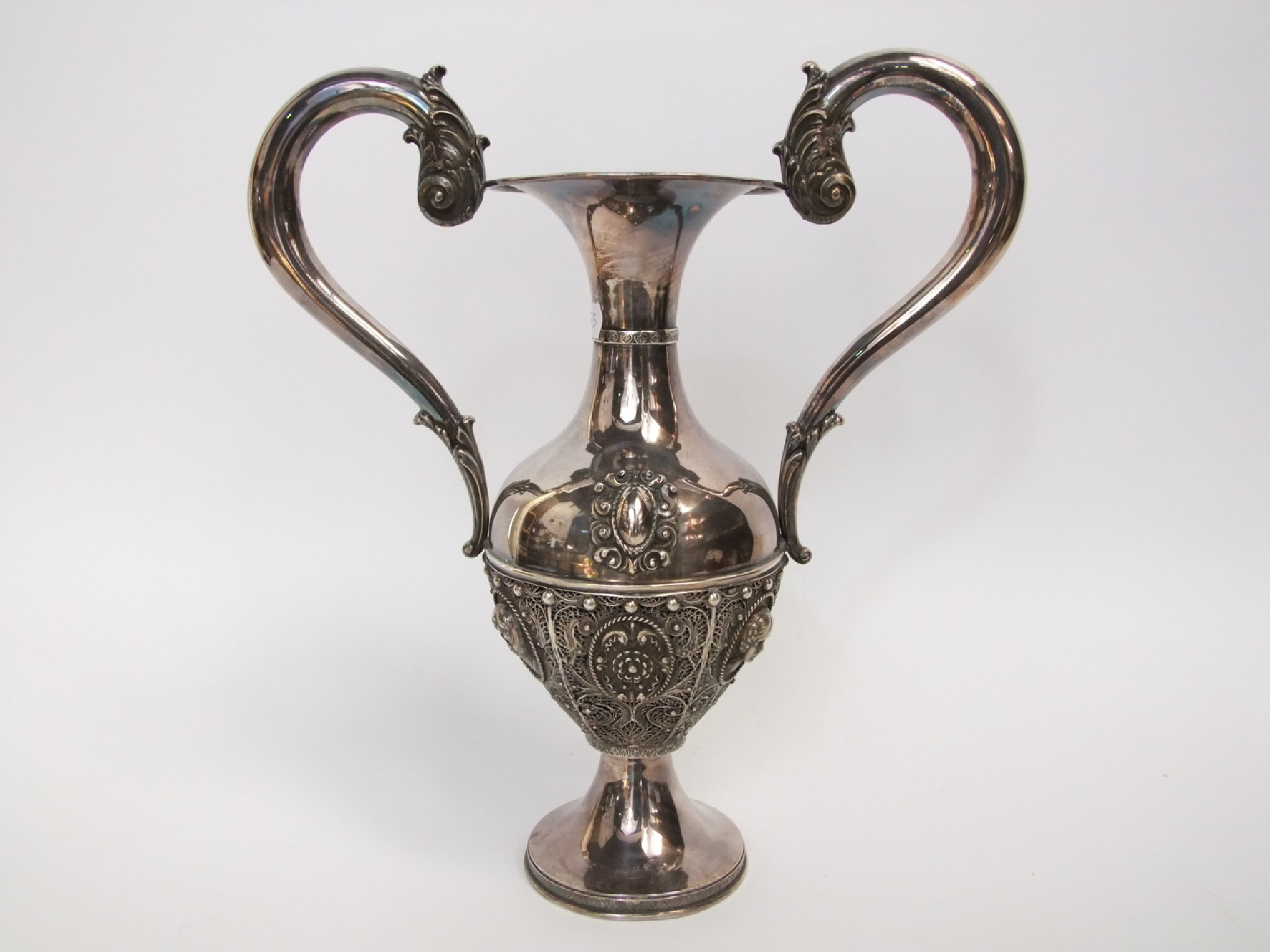 Appraisal: A white metal two-handled vase the ovoid body mounted with