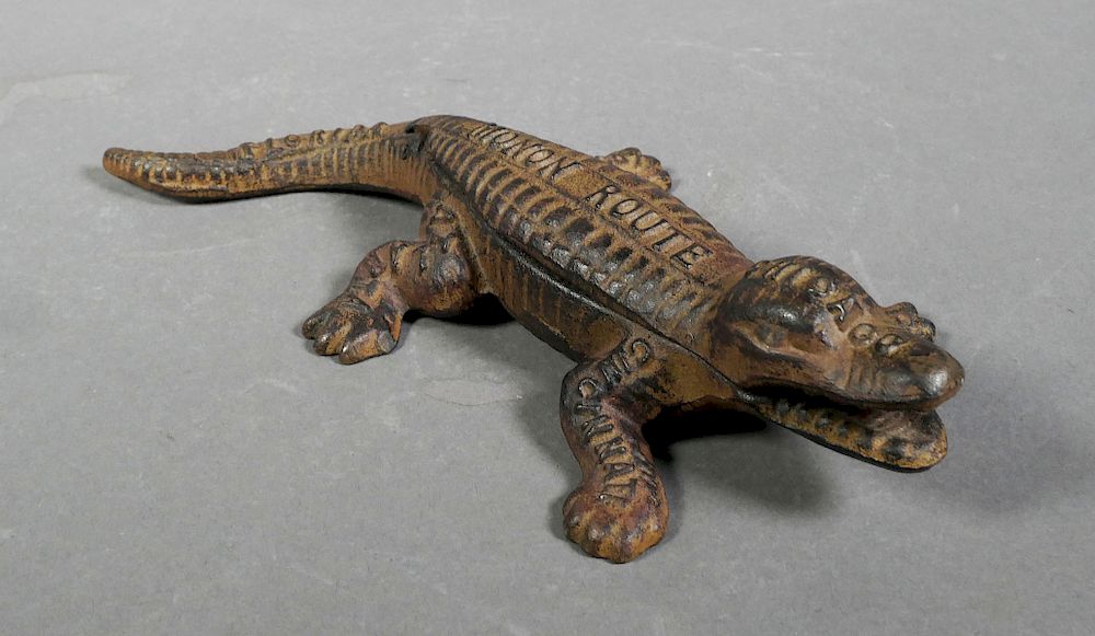 Appraisal: FLORIDA RAILROAD Cast Iron Alligator Matchsafe Hinged circa figural gator