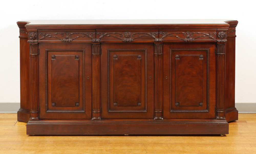 Appraisal: EJ VICTOR NEWPORT HISTORIC COLLECTION INLAID SIDEBOARD Mahogany veneer shaped