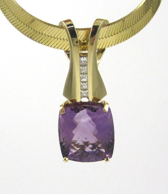 Appraisal: AMETHYST AND DIAMOND PENDANT NECKLACE suspended on a inch k