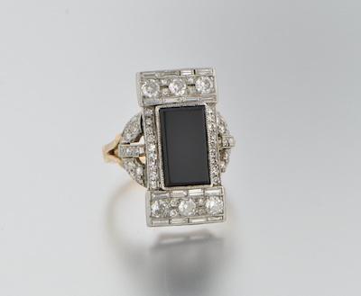 Appraisal: A Platinum Diamond and Gemstone Deco Style Ring Platinum rectangular