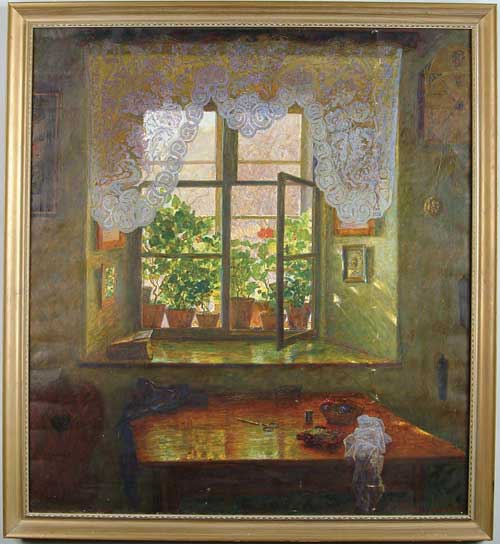 Appraisal: PAUL KAUZMANN German - POTTED PLANTS ON A WINDOWSILL Colorful