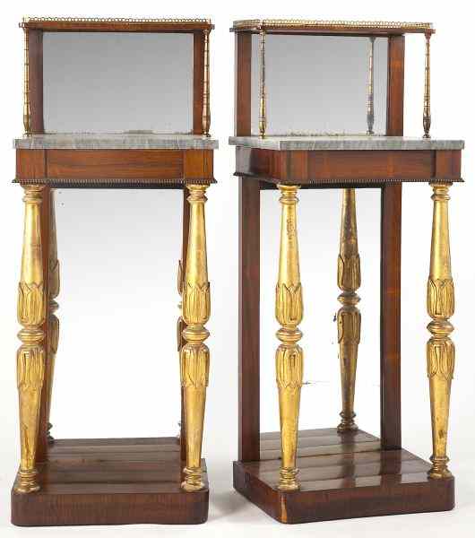 Appraisal: Pair of English Regency Petite Consolescirca rosewood veneer upper section