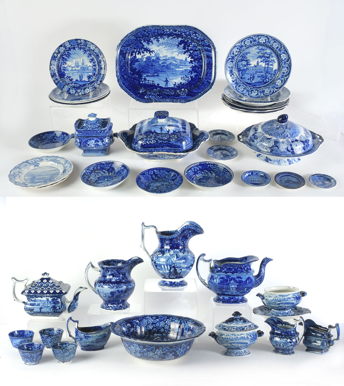 Appraisal: LARGE COLLECTION OF HISTORIC STAFFORDSHIRE Comprising Pitchers Covered dishes platter