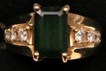 Appraisal: Emerald Cut Tourmaline and Diamond Ring Emerald-cut dark green tourmaline