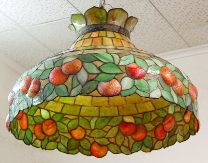 Appraisal: VINTAGE LEADED GLASS HANGING LIGHT In a ''blown out'' peach