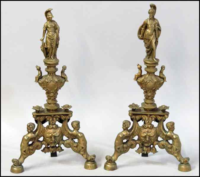 Appraisal: PAIR OF BRONZE ANDIRONS Height '' Condition No Specific Condition