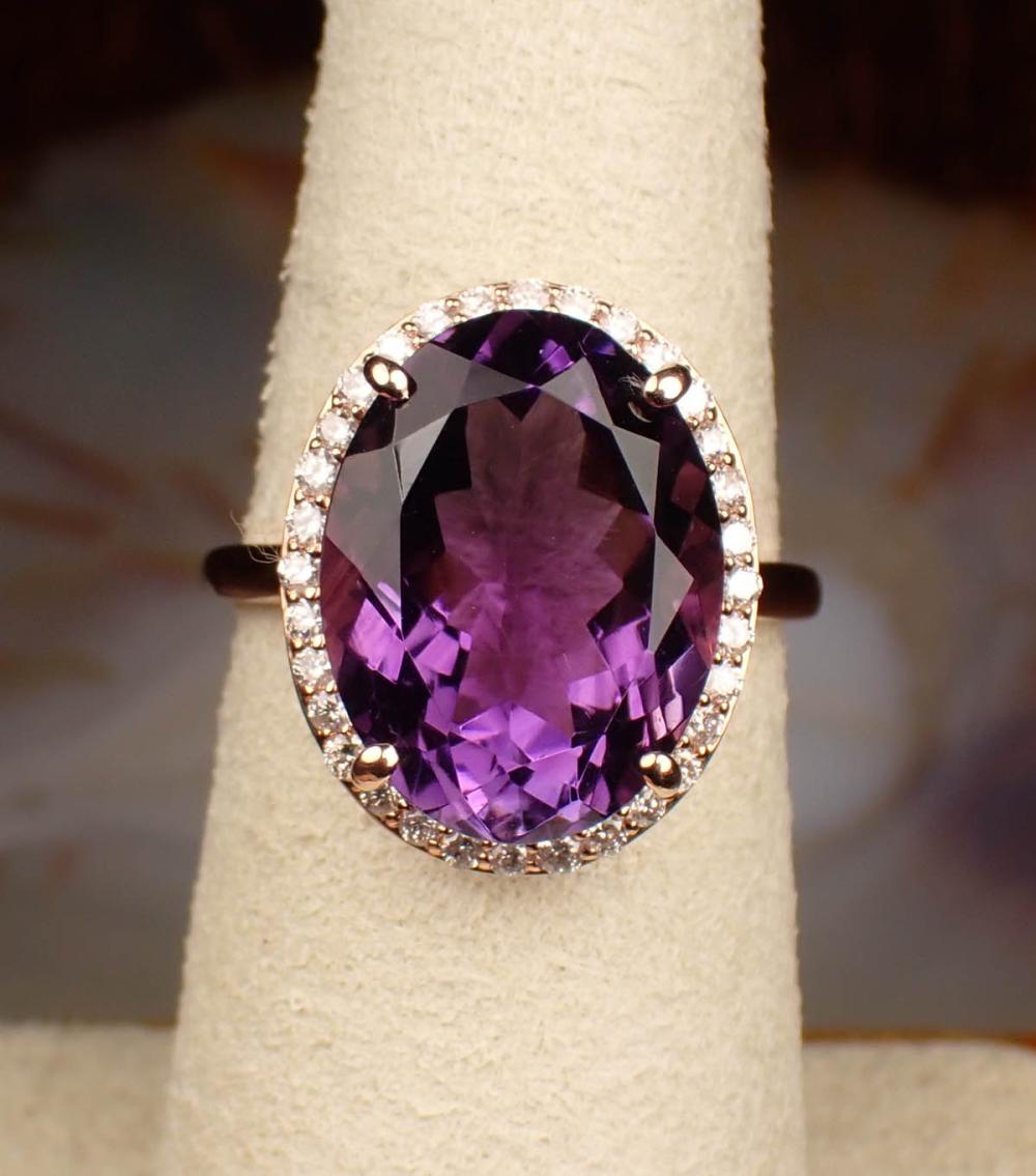 Appraisal: AMETHYST DIAMOND AND FOURTEEN KARAT GOLD RING The rose gold