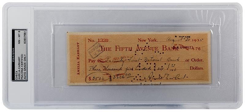 Appraisal: Amelia Earhart Signed Check Earhart Amelia Amelia Earhart Signed Check