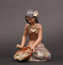 Appraisal: Lladro Hawaiian Flower Vendor Lladro gres figurine of a seated