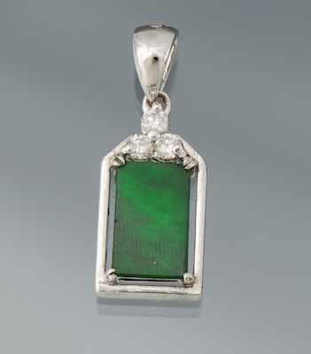 Appraisal: A Diminutive Jadeite and Diamond Pendant k white gold pendant