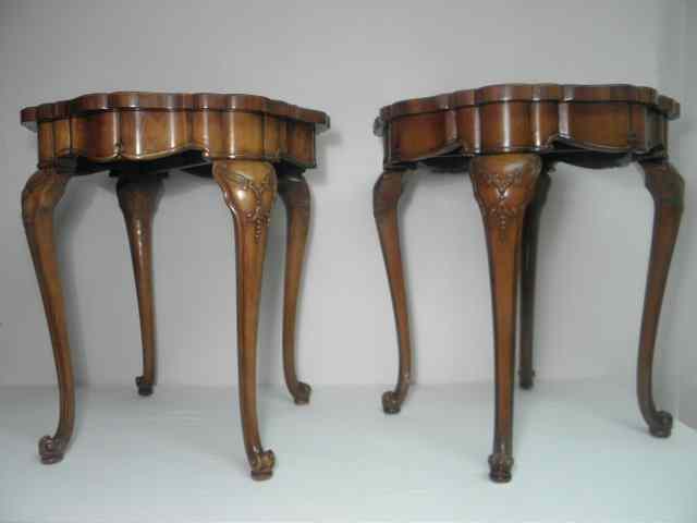 Appraisal: Pair Schmieg Kotzian flame mahogany side tables Rolled feet both