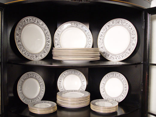 Appraisal: WEDGWOOD BLACK FLORENTINE DINNER SALAD AND BREAD PLATES plates to