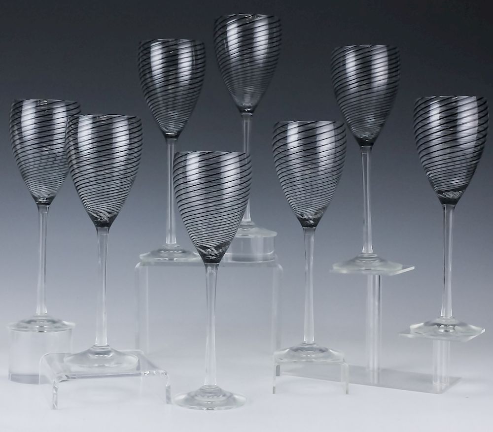 Appraisal: Steven Maslach Black Spiral Art Wine Glasses Set of eight