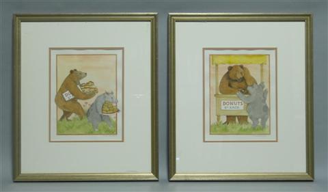 Appraisal: NONNY HOGROGIAN AMERICAN TWO WATERCOLORS - PIG AND BEAR Watercolor