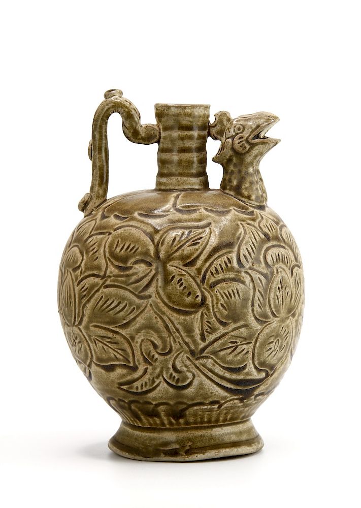 Appraisal: Yaozhou Carved Chicken Head' Ewer The globular body supported on