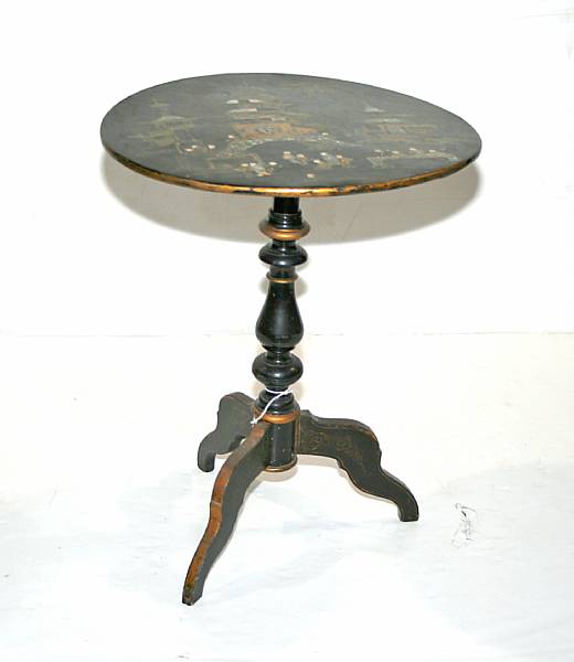 Appraisal: A Victorian ebonized shell inlaid stencil decorated candlestand second half