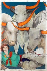 Appraisal: Donna Howell-Sickles Present Rubie's White Bullsmixed media on paper x