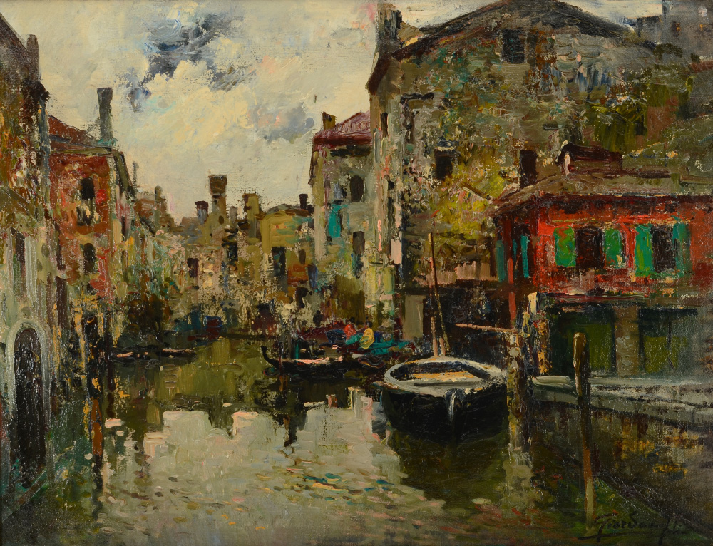 Appraisal: FELICE Giordano Italian - Venetian Canal Scene Oil Canvas sight