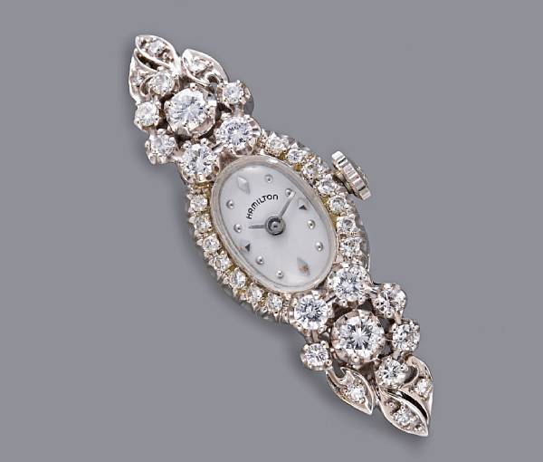 Appraisal: A lady's diamond wristwatch Hamilton estimated total diamond weight carats