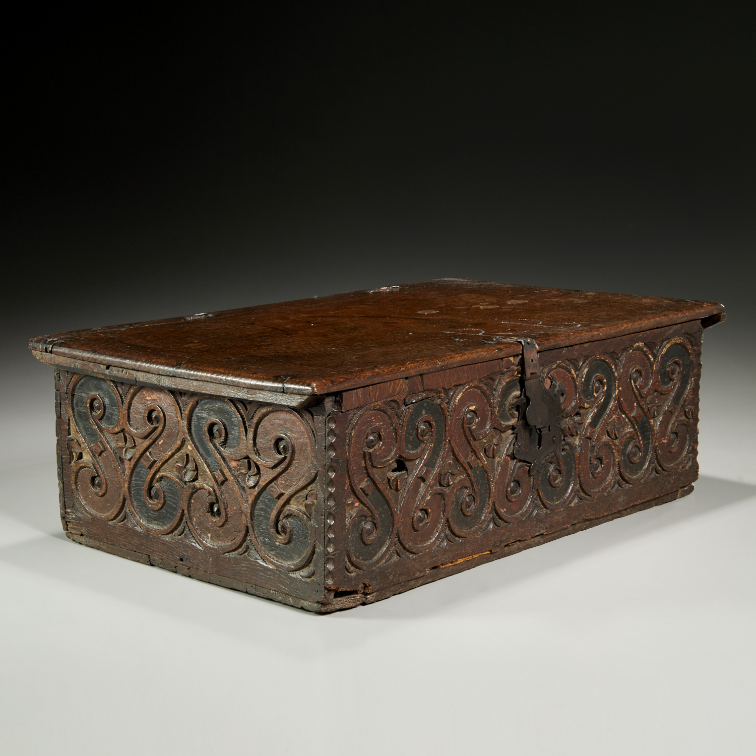 Appraisal: EARLY ENGLISH CARVED OAK BIBLE BOX th c carved with