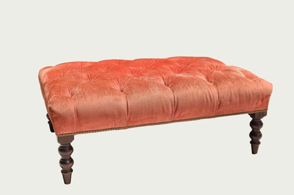 Appraisal: BUTTON-TUFTED UPHOLSTERED MAHOGANY OTTOMANGeorge Smith NY Rectangular upholstered in a