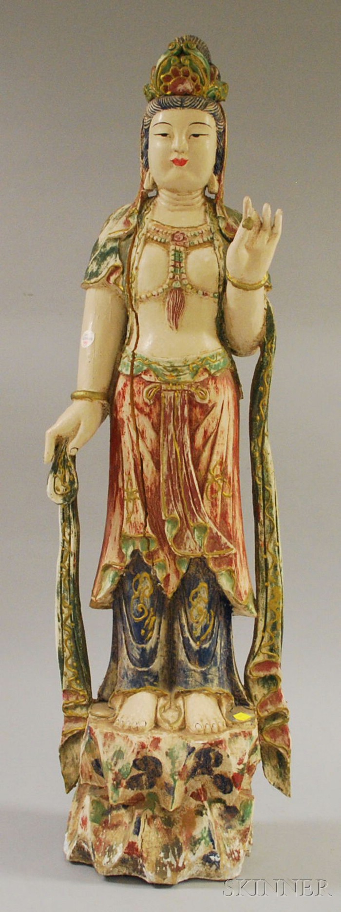 Appraisal: Asian Carved and Painted Wooden Deity Figure ht in