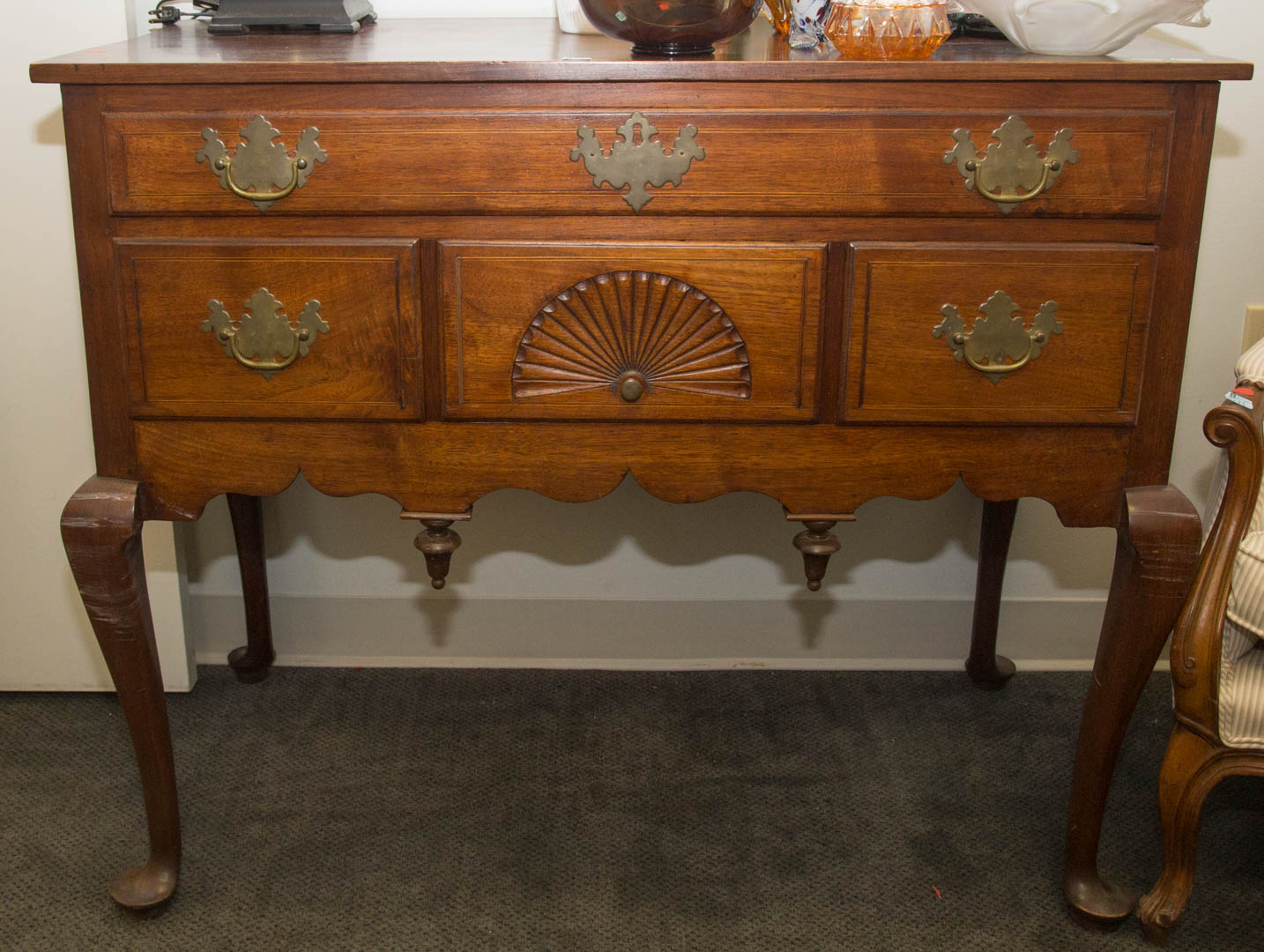 Appraisal: Queen Anne style carved mahogany lowboy was possibly a highboy