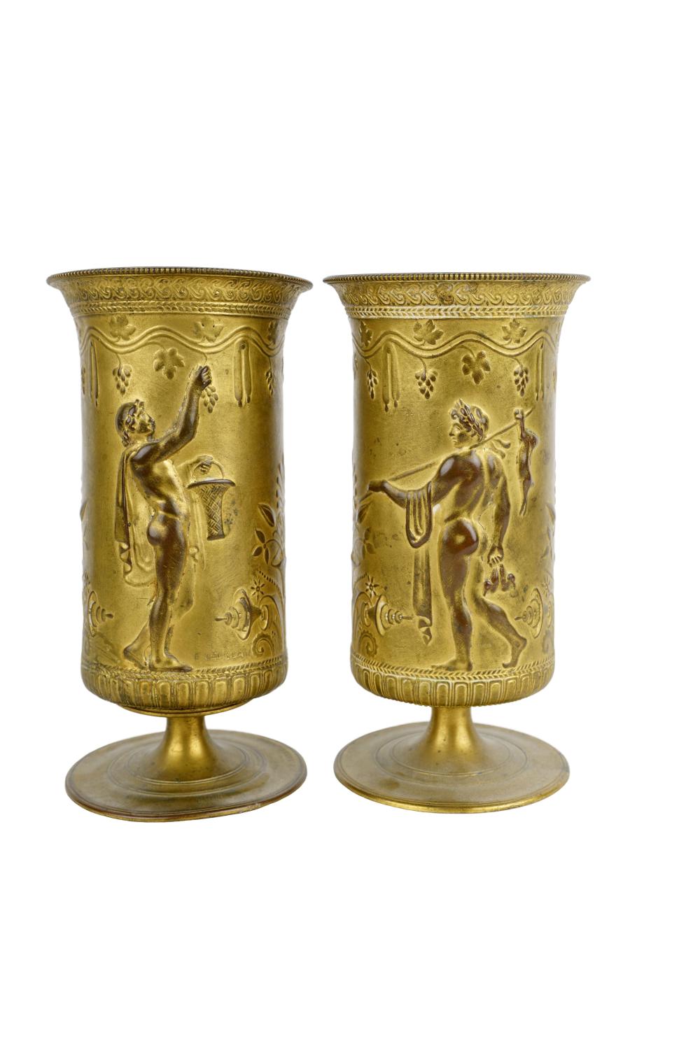 Appraisal: PAIR OF FRENCH GILT BRONZE NEOCLASSIC URNSinscribed Levillain Condition one