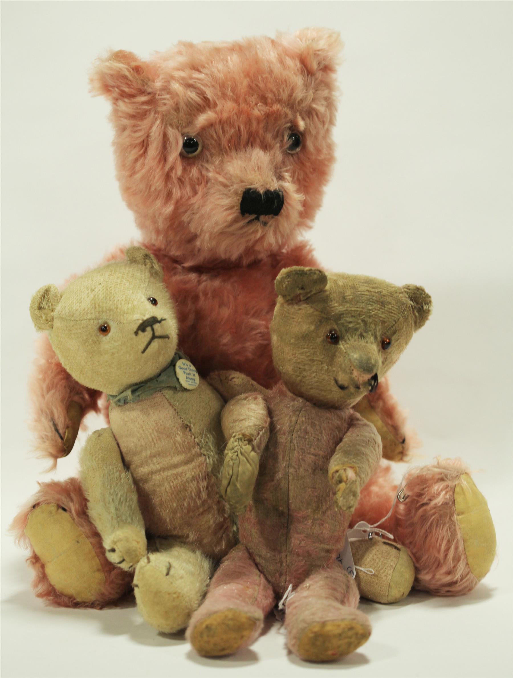 Appraisal: THREE UNUSUAL PINK MOHAIR BEARS American or German early th