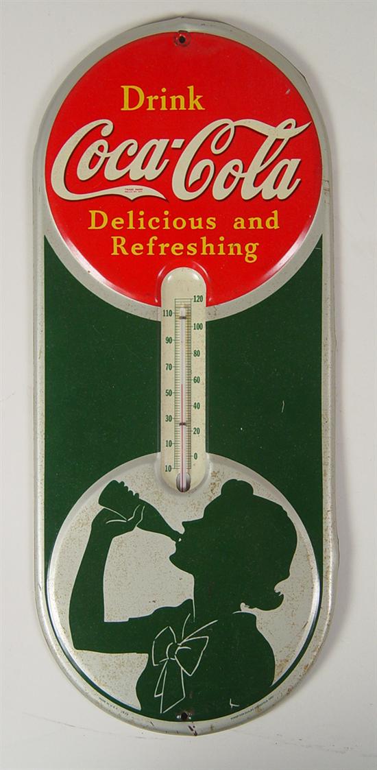 Appraisal: Coca-Cola Thermometer Circa Silhouette girl on thermometer Very good condition