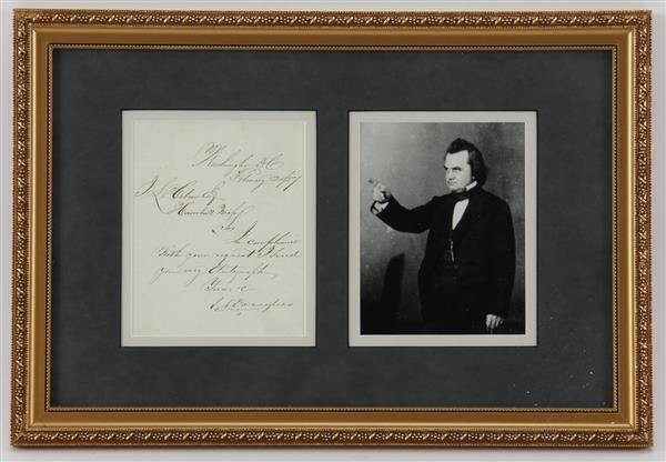 Appraisal: Stephen Douglas Photograph framed with signed letter Stephen Arnold Douglas