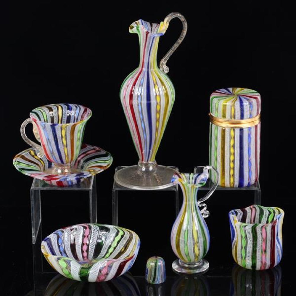 Appraisal: MURANO ITALIAN ART GLASS PC GROUP WITH POLYCHROME JEWEL TONE