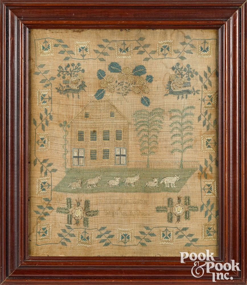 Appraisal: American silk on linen sampler dated American silk on linen