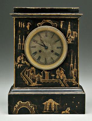 Appraisal: Chinoiserie key wind shelf clock wooden case with polychrome and