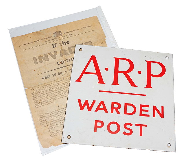 Appraisal: An ARP Warden Post signenamel from Pinvin Worcestershire cm square