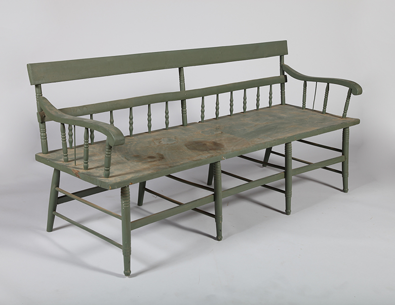 Appraisal: American Provincial Green Painted Hall Bench in x ft x