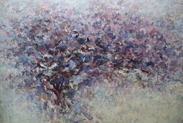 Appraisal: Peter Laverty born Prunus oil on board signed 'P LAVERTY'