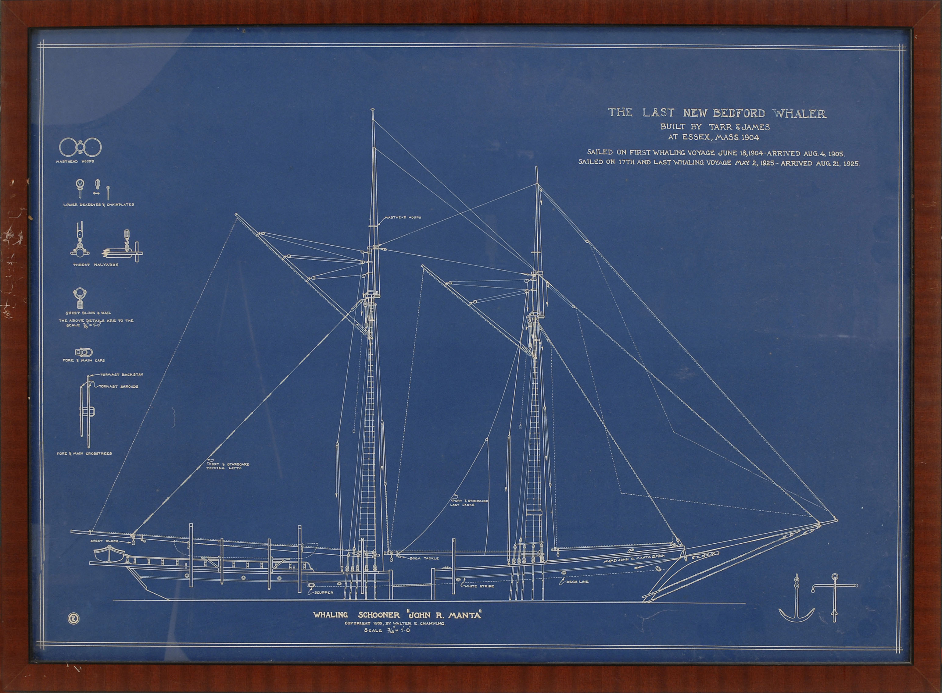 Appraisal: FRAMED WHALING SCHOONER PLAN For the John R Manta the