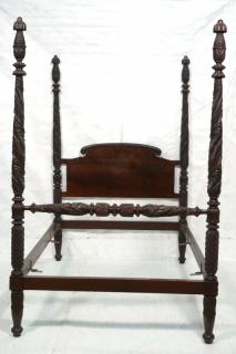 Appraisal: Hand Carved Mahogany Poster Bed Antique Elabo Hand Carved Mahogany