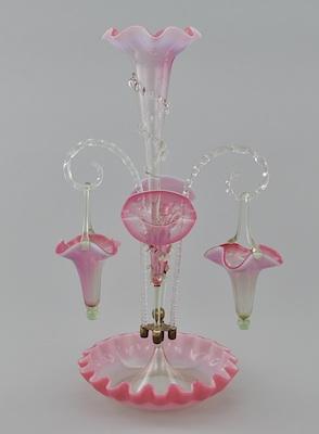 Appraisal: A Victorian Pink Glass Epergne Clear and pink glass with