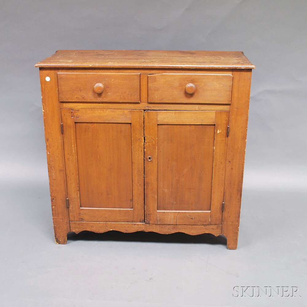 Appraisal: Country Pine Two-drawer Cabinet late th century the molded rectangular