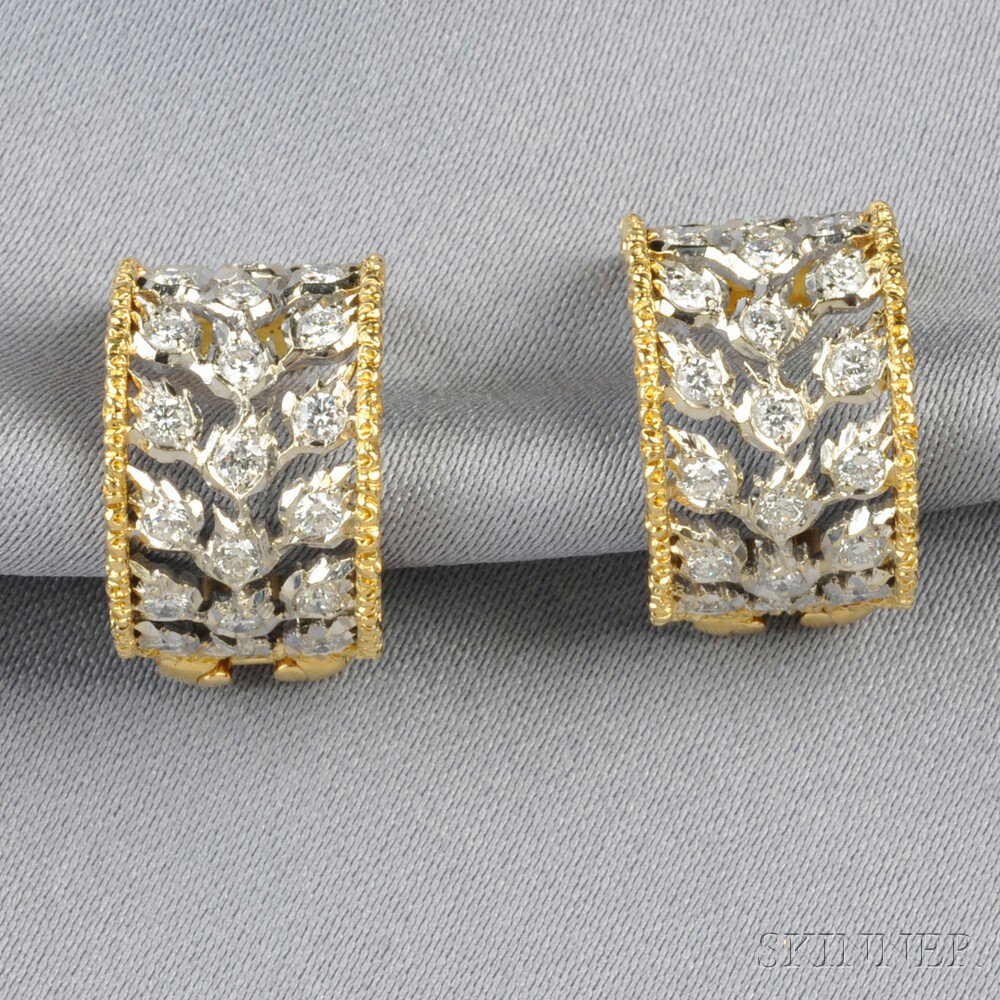 Appraisal: kt Gold and Diamond Earclips Buccellati each half hoop set