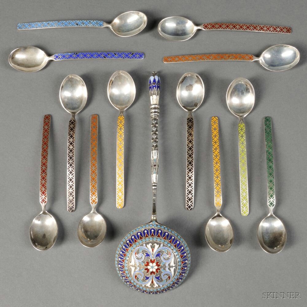 Appraisal: Russian Enameled Silver Spoon Moscow - maker's mark GK possibly