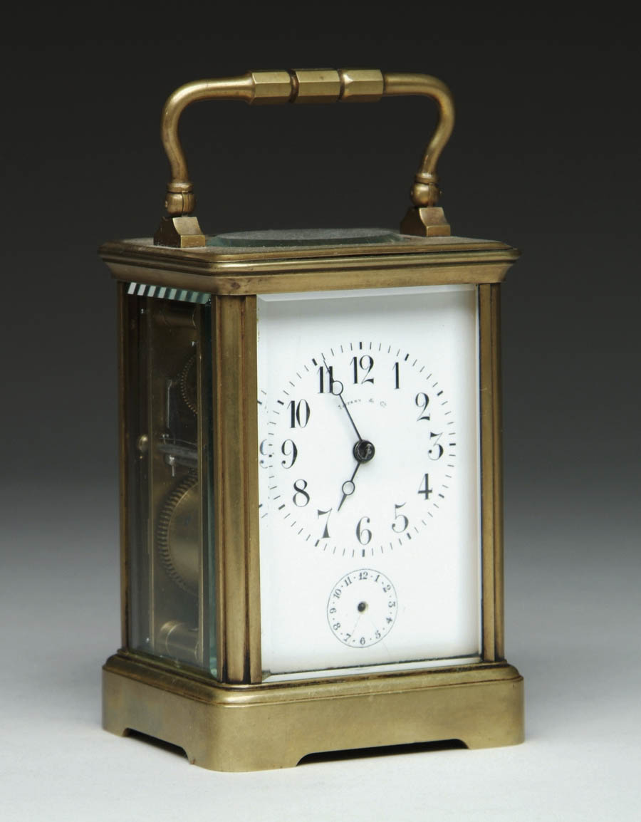 Appraisal: TIFFANY CARRIAGE CLOCK Nice carriage clock is housed in brass