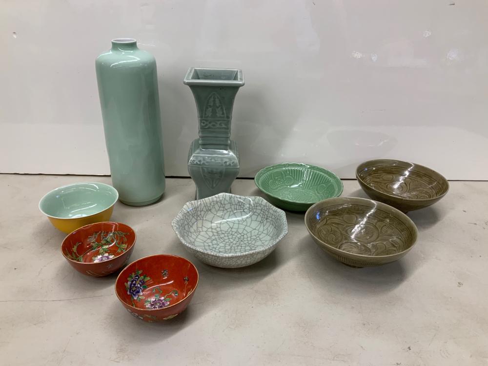 Appraisal: Group of Seven Asian Celadon and other Glazed Bowls and