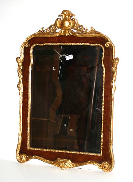 Appraisal: A George III style walnut parcel gilt mirror height in