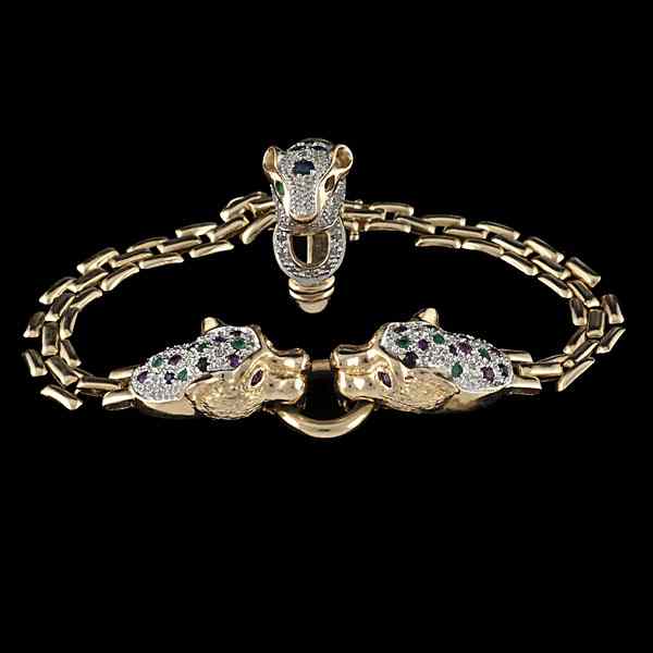 Appraisal: Retro Styled Diamond Encrusted Jaguar Ring and Bracelet A K